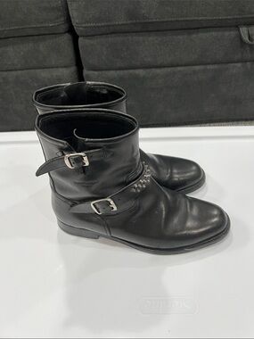 Saint Laurent Black Leather Ankle Booties with Buckles